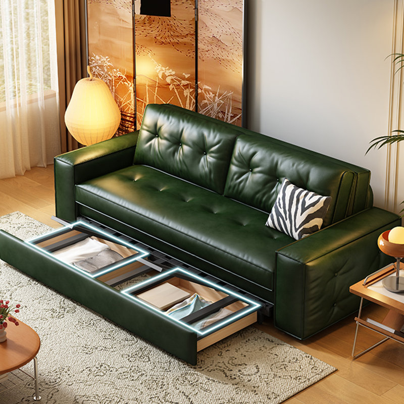 Green leather sofa bed hotsell